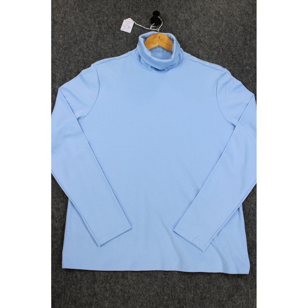 LL Bean Womens XL Light Blue Supima Cotton Long Sleeve Turtleneck Top 214949
